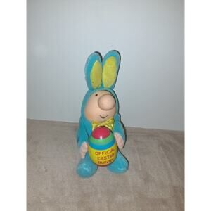 Vtg 1988 ZIGGY Blue Easter Bunny W Removable Plastic Easter Egg Collectible